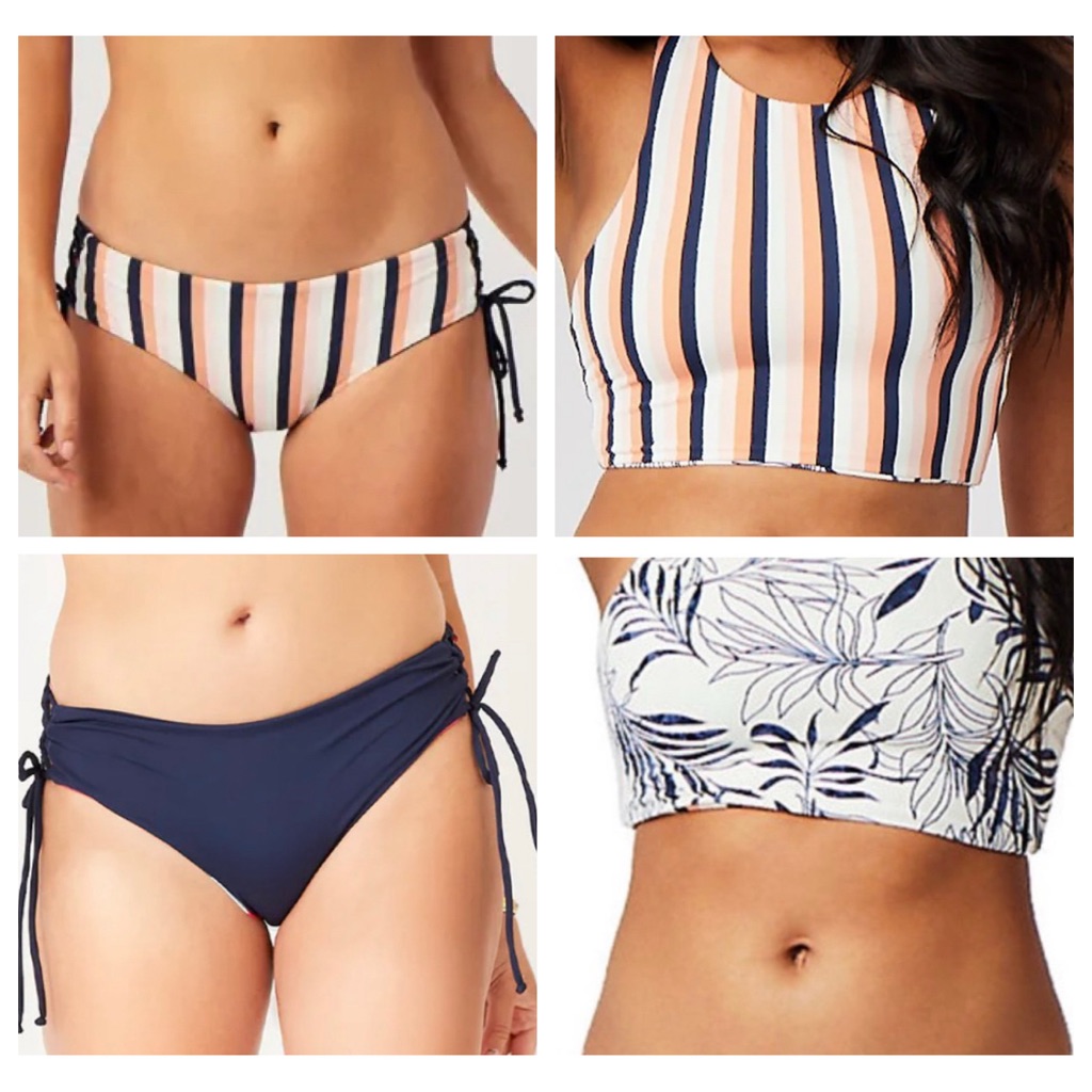 Reversible Striped Bikini Set With Halter Top